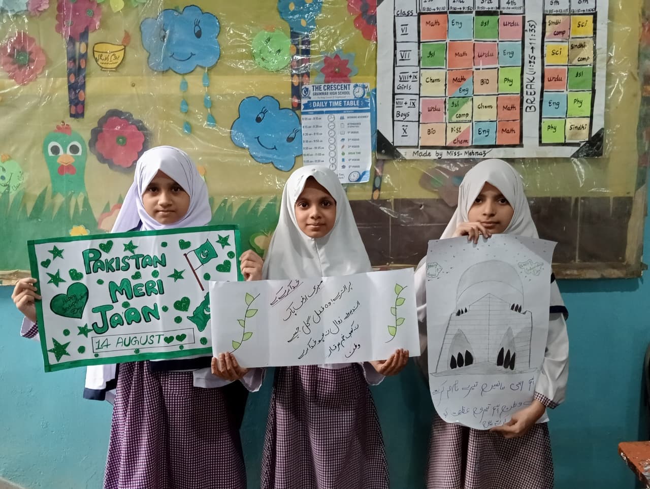 Students with their Independence Day classwork