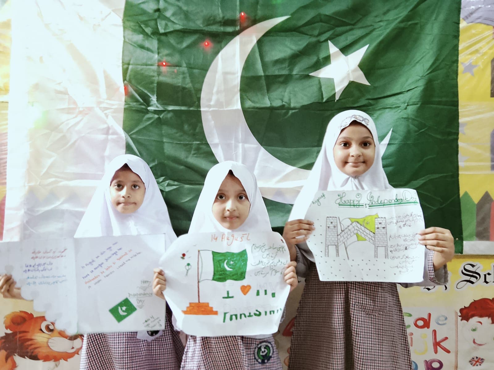 The Crescent Grammar High School students presenting their classroom artwork